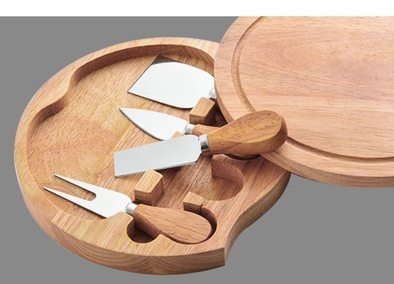 Okrągła bambusowa obrotowa deska do sera i zestaw noży prezent na parapetówkę