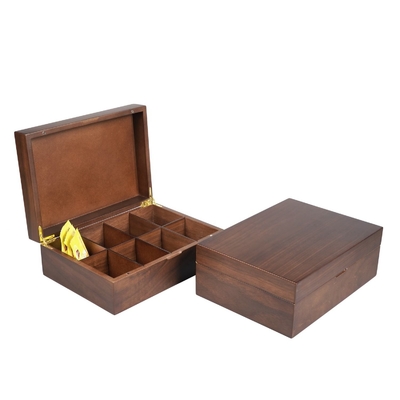 Walnut Tea Bags Wooden Storage Case z 8 przedziałami