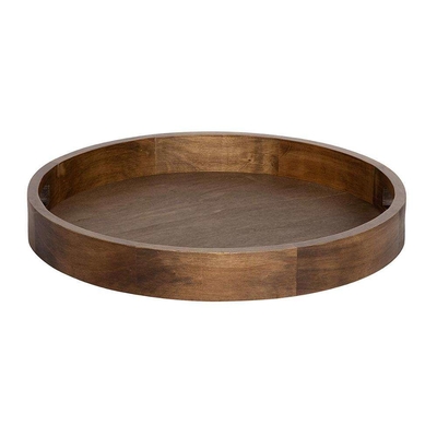 Brązowe okrągłe orzechowe drewno rustic Serwowanie talerza jedzenia z uchwytami