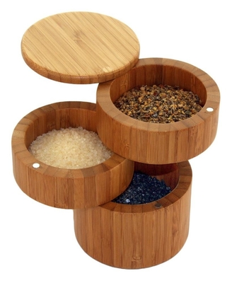 Okrągłe, 3-poziomowe pudełka do suszenia z naturalnego bambusa ze zdejmowanymi pokrywkami