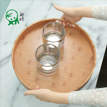 3pcs Set Round Bamboo Food Serving Tray with Handle for Home Living Room Kitchen