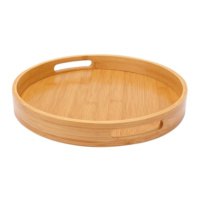 3pcs Set Round Bamboo Food Serving Tray with Handle for Home Living Room Kitchen